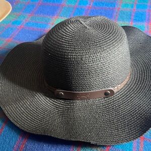 Black Floppy Straw Sun Hat With Braided Hat Band